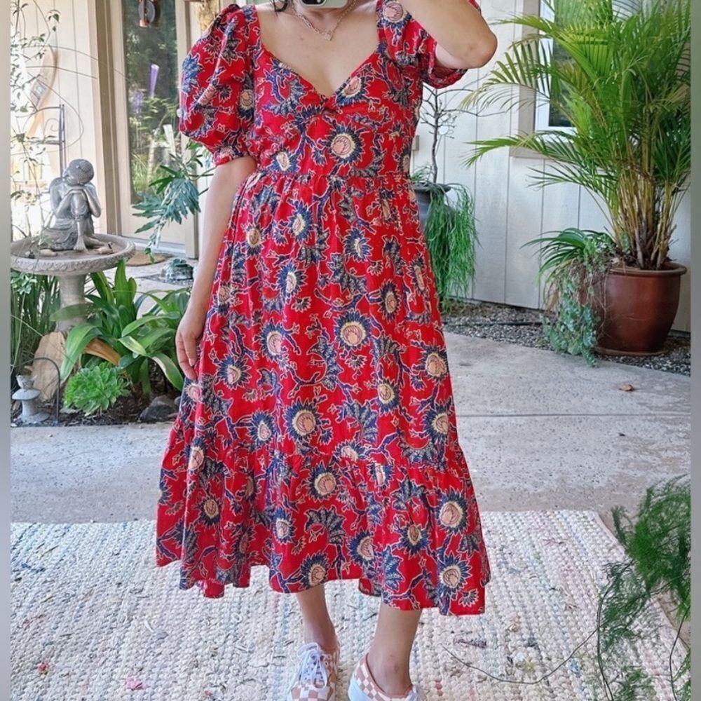House of Harlow 1960 | NWT Women's Red Floral Knot Tie Sweetheart Dress Size L - Picture 10 of 11